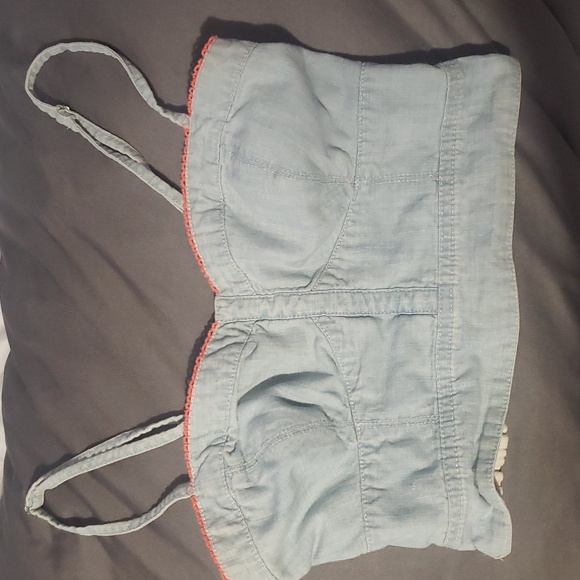 American Eagle Outfitters Tops - American Eagle Outfitters denim crop top with orange crochet around top